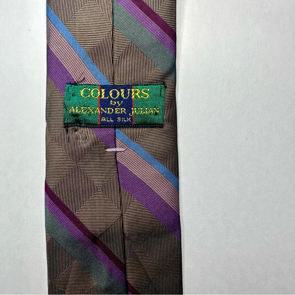 Vtg COLOURS by Alexander Julian Silk Striped Classic Tie